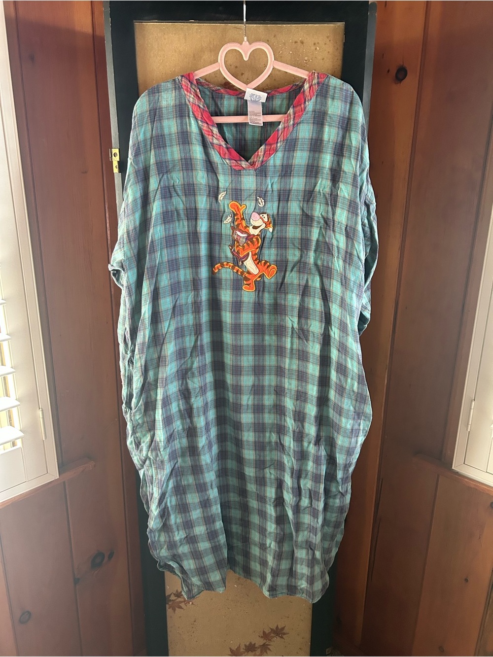 Plaid Sleep Shirt with Tigger Graphic - Blue Green